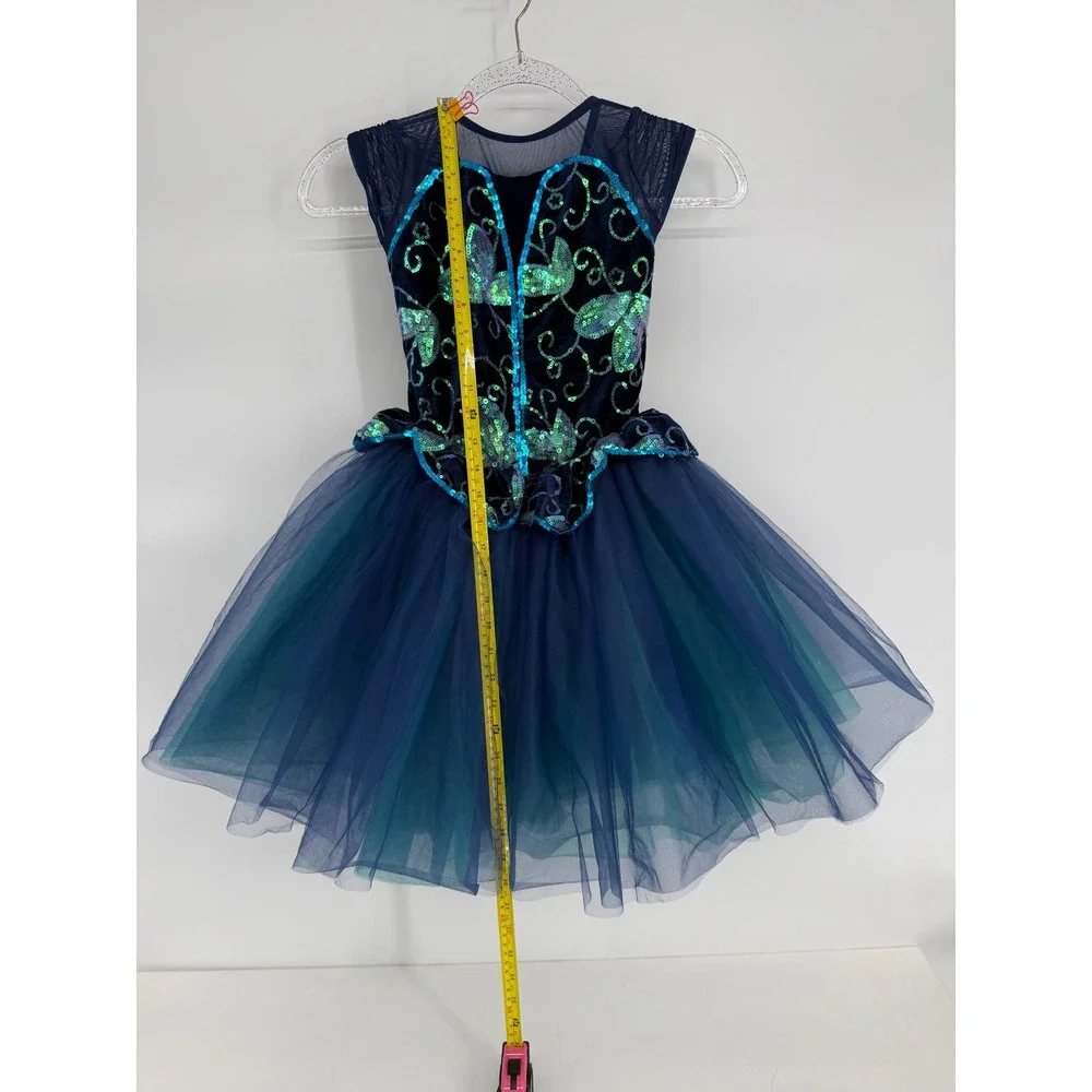 Weissman Kids MC Teal Sequin Costume Butterfly Dance Leotard Tutu Dress‎ Sz M